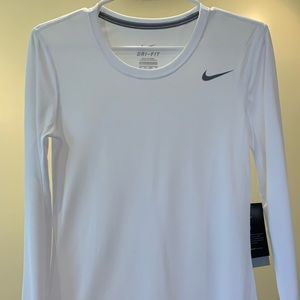 Nike Dri Fit Long Sleeve Tee, White XS